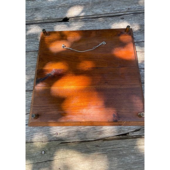 Vintage MCM Teak Wood Style Footed Tray Trivet Tile Butterfly - Picture 4 of 14